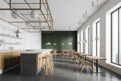 Modern white and green restaurant interior design